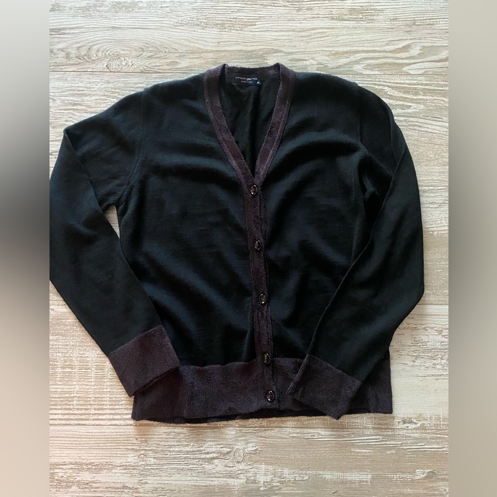 Morgano Italian Merino wool blend black cardigan button down sweater L